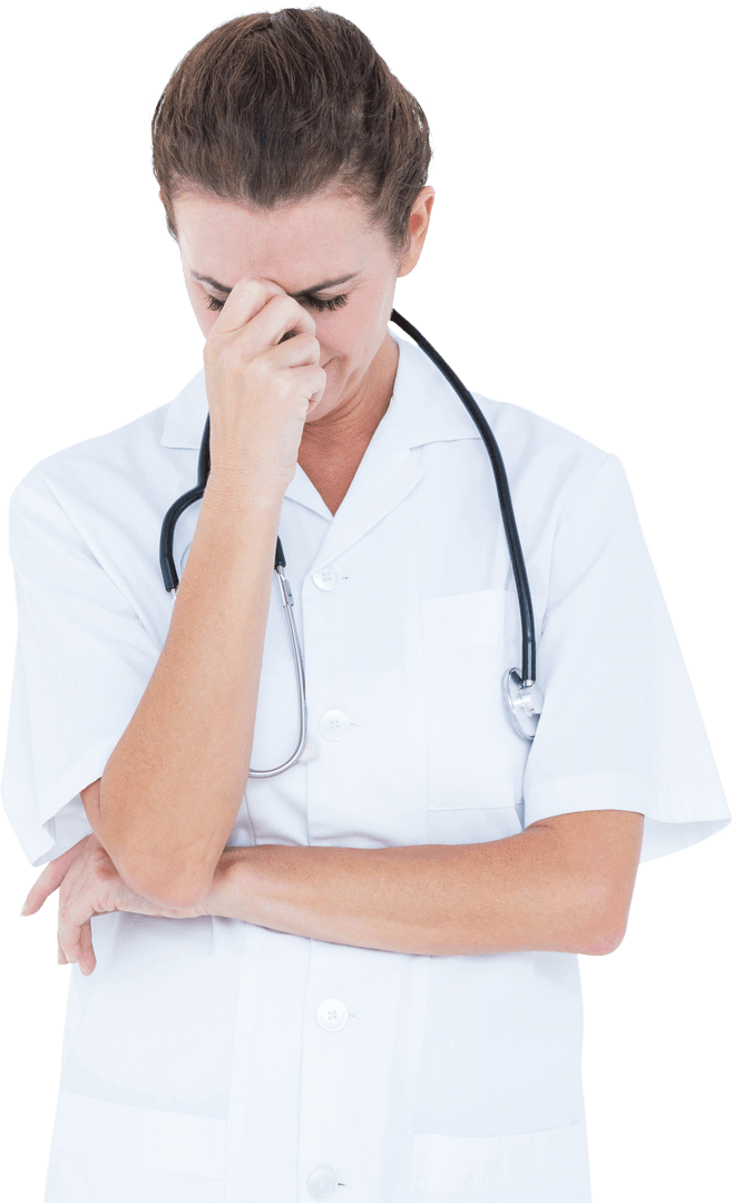 Transparent Image of Female Doctor Experiencing Headache