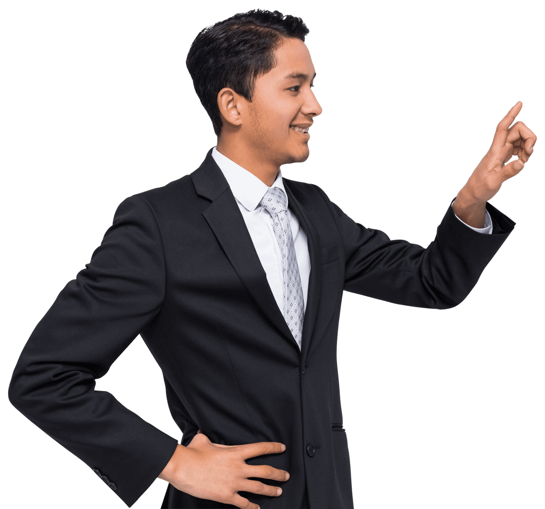 Businessman Pointing on Transparent Background Gesture