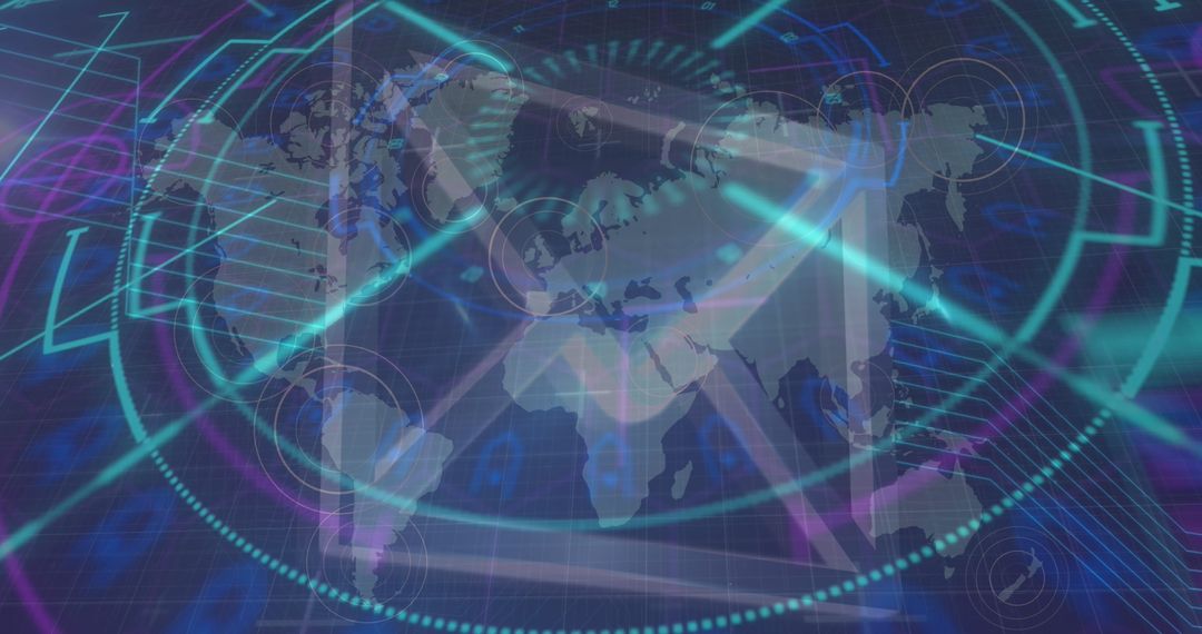 Digital Interface World Map with Data and Scanning Elements