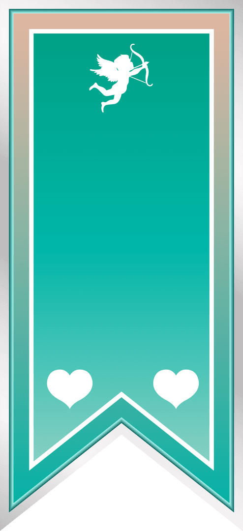 Transparent Green Banner with Cupid and Heart Design