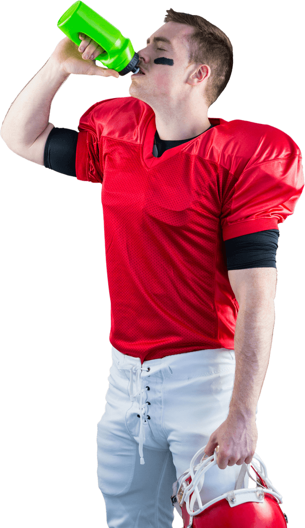 American Football Player Hydrating on Transparent Background