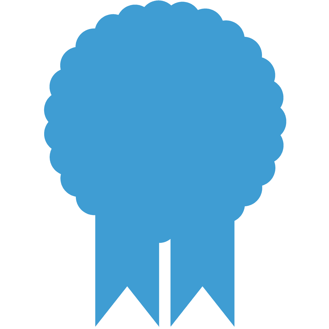 Blue Award Badge Icon with Ribbon on Transparent Background