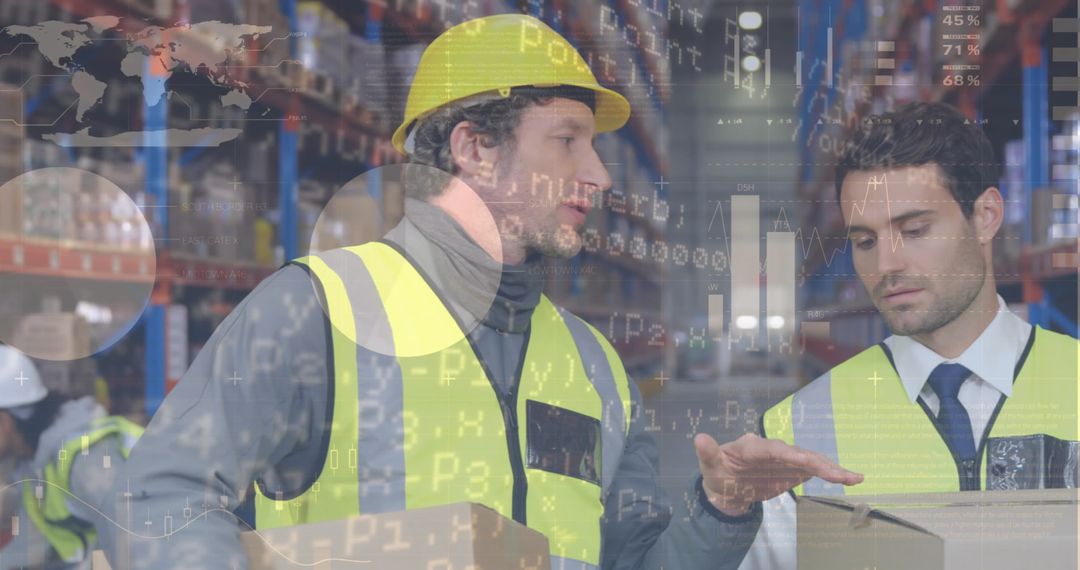 Warehouse Workers Analyzing Data in Logistics Environment