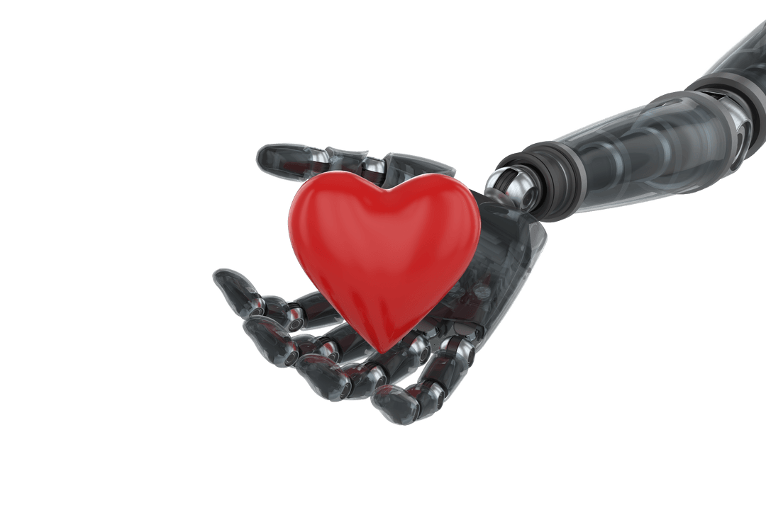 Transparent Cyborg Arm Displaying Red Heart Decoration