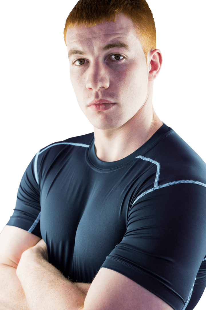 Transparent Portrait Muscular Rugby Player Arms Crossed