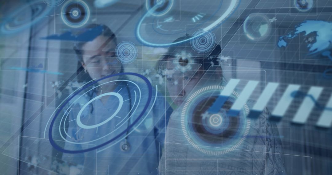 Doctor Using Holographic Medical Display with Patient