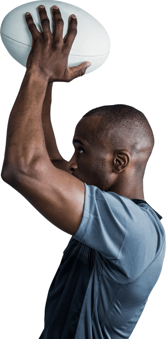 Focused Athlete Throwing Rugby Ball with Precision Transparent Background