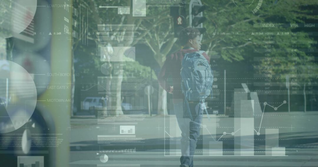 Student Observing Traffic Light with Data Analysis Overlay