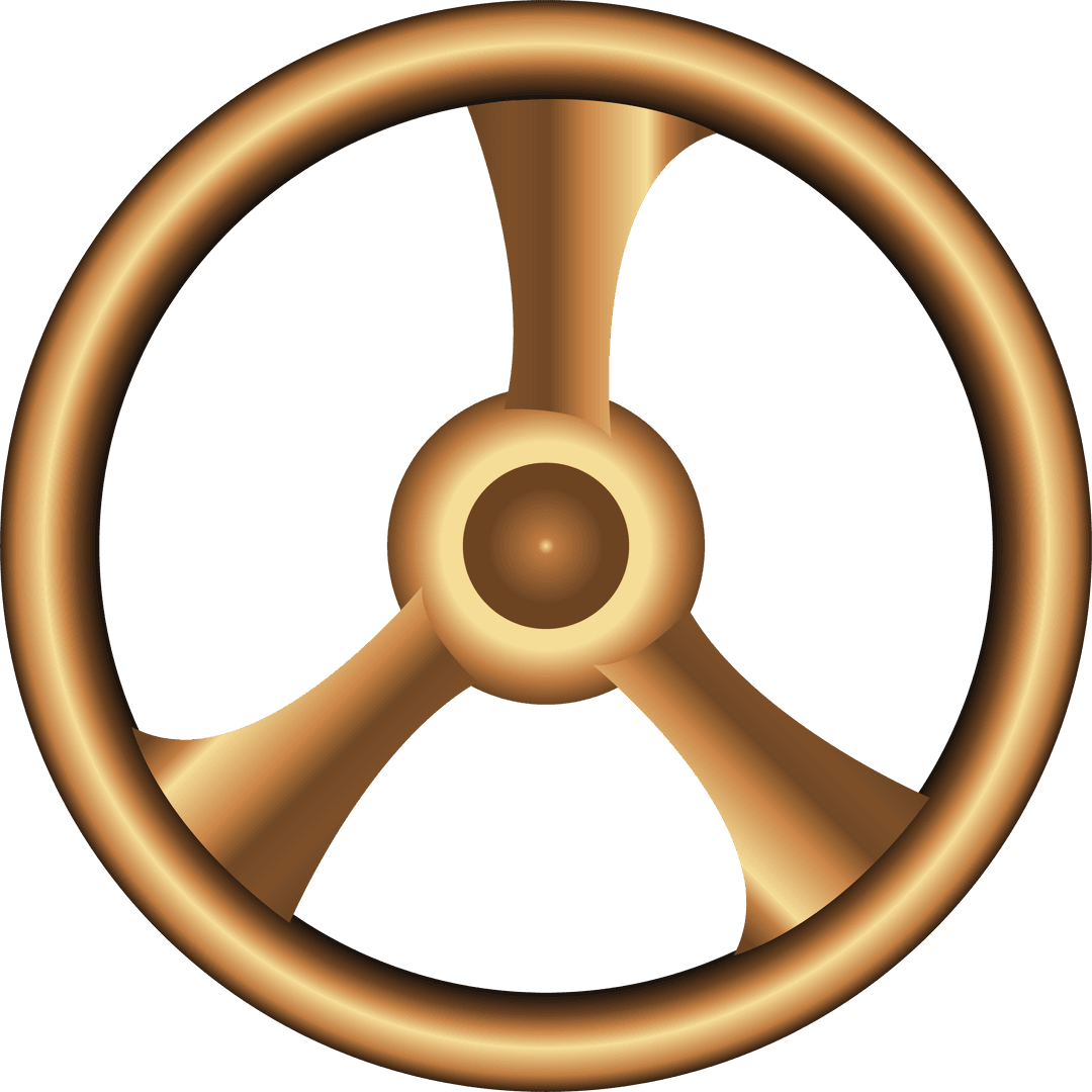 Golden Three-Spoke Wheel on Transparent Background in 3D Render