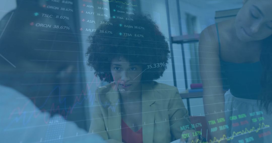 Diverse Colleagues Analyzing Financial Data Over Digital Interface