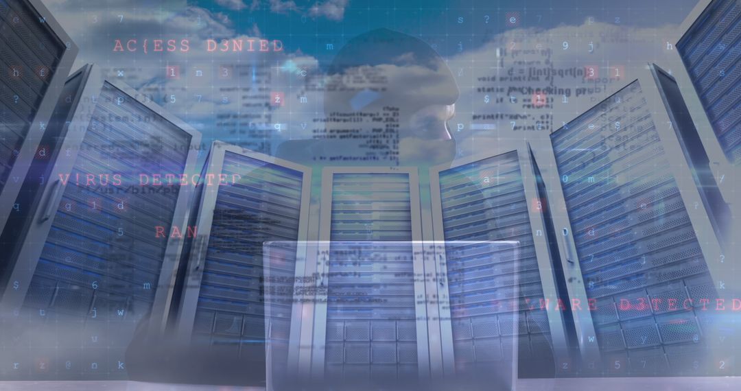 Cyber Attack Threat in a Server Room Representing Data Security Challenges