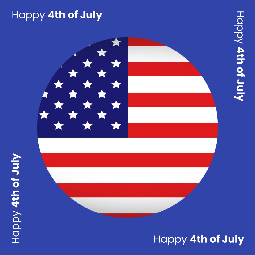 4th of July Text with USA Flag on Blue Background