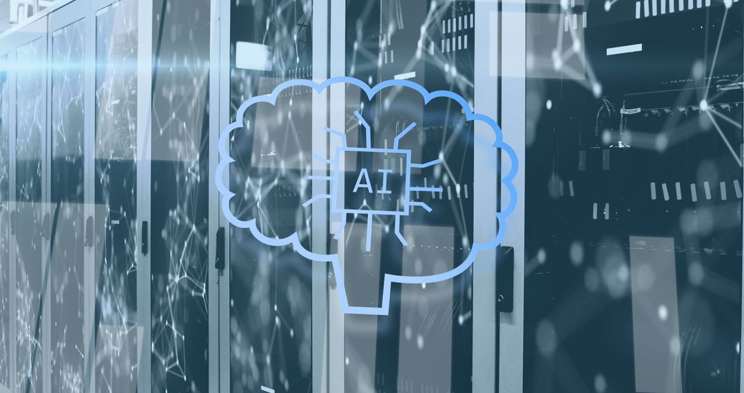 AI Brain Overlay on Modern Server Room