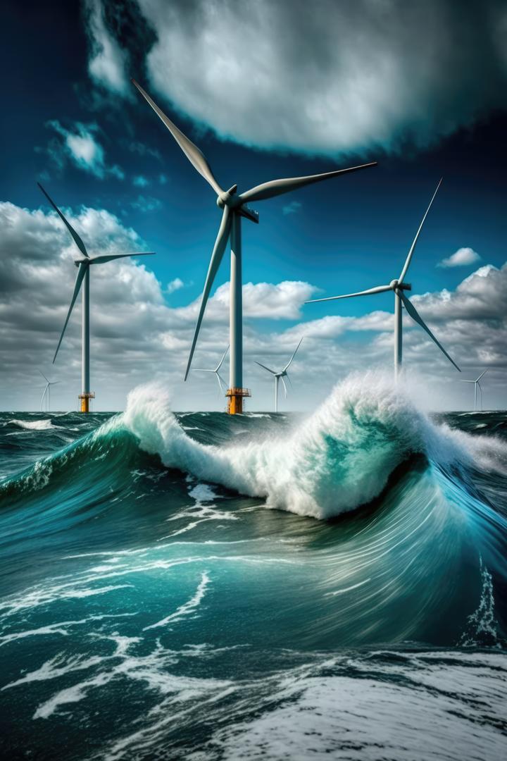 Offshore Wind Turbines with Massive Ocean Waves Under Dramatic Sky - Free Images, Stock Photos and Pictures on Pikwizard.com