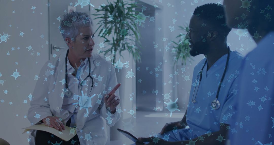 Doctors Discuss Patient Care with Virus Overlay Visual