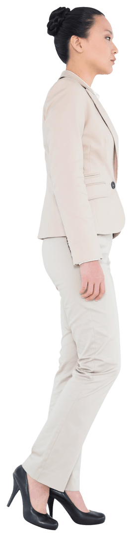 Serious Businesswoman Looking Ahead on Transparent Background