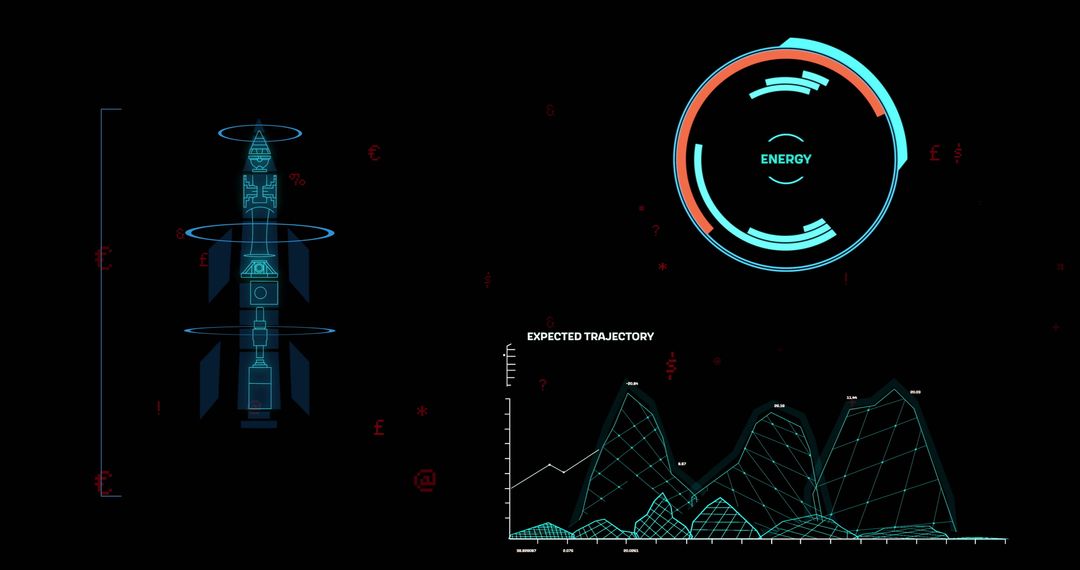 Futuristic Rocket Blueprint and Data Interface Illustration