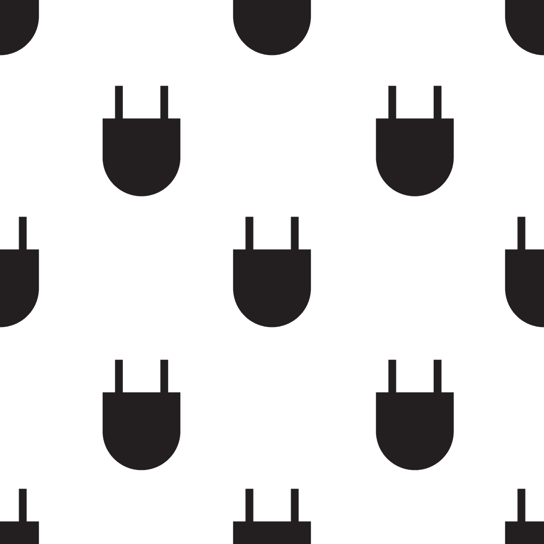 Seamless Black Plug Pattern on Transparent Background