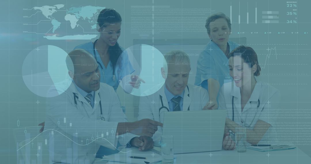 Diverse Medical Team Analyzing Data on Laptop