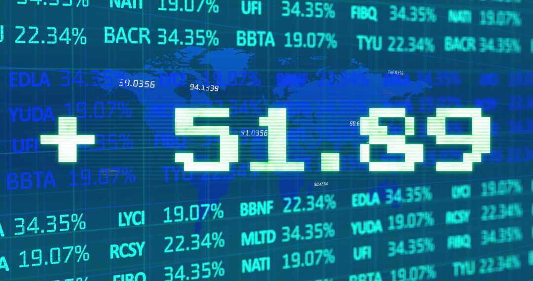 Stock Market Figures on Digital Trading Board with World Map