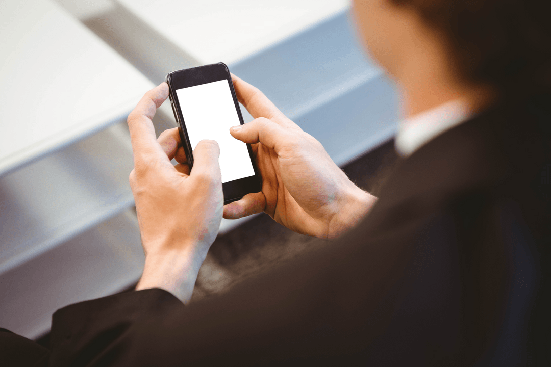Transparent Screen Businessman Using Smartphone Top View
