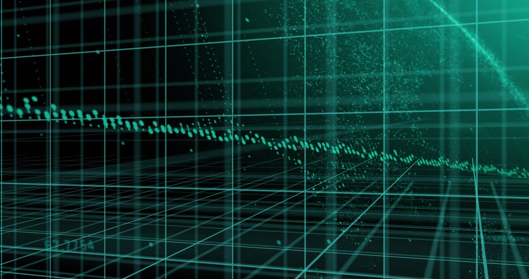 Digital data flow over 3d grid with blue graph representation