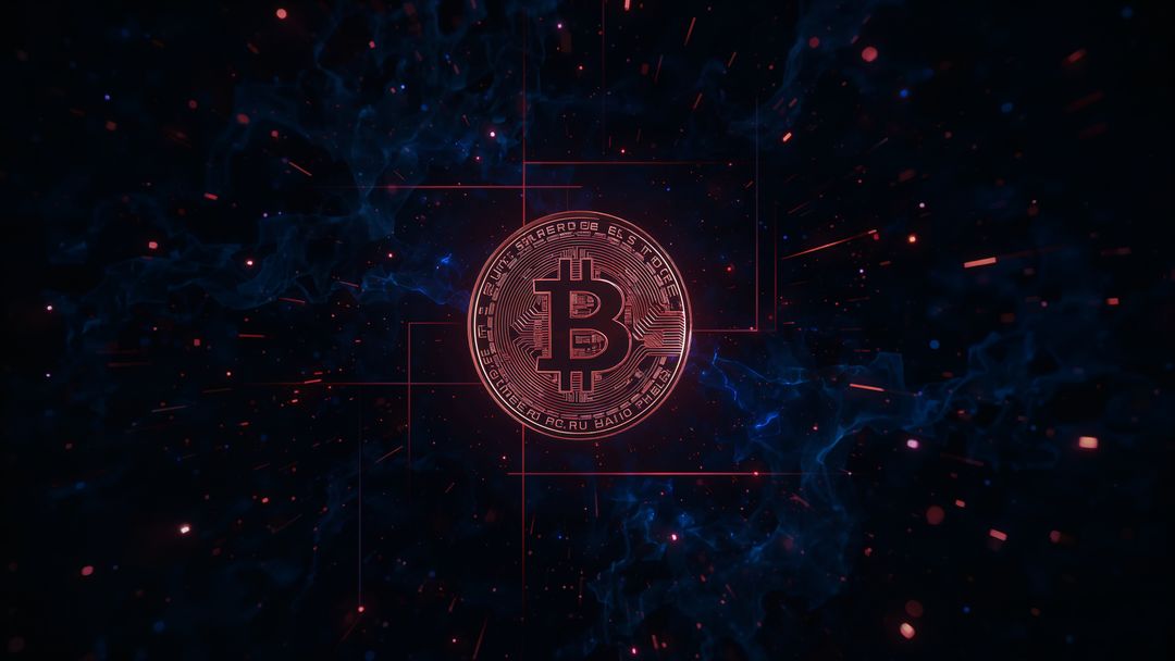 Futuristic Glowing Bitcoin Symbol in Deep Space