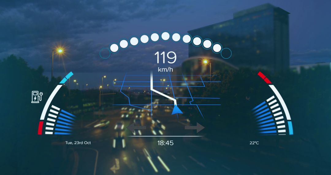 Futuristic Digital Car Dashboard Display at Night