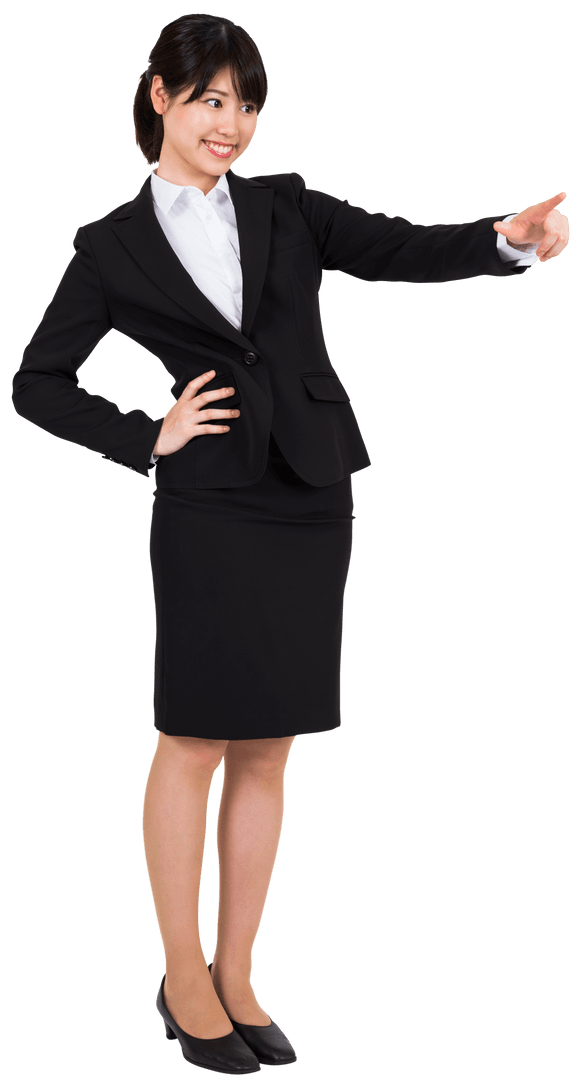 Happy Asian Businesswoman Pointing Transparent Background Isolated