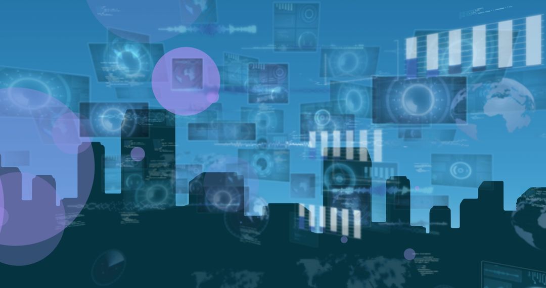 Futuristic Digital Data Network Over City Skyline