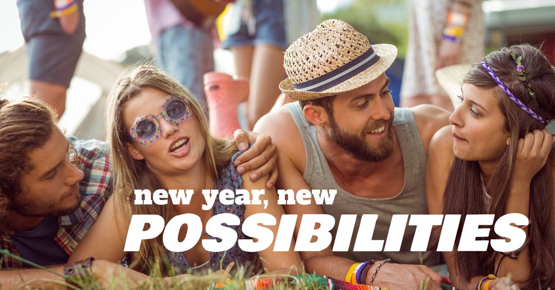 Diverse friends embracing new year possibilities outdoors