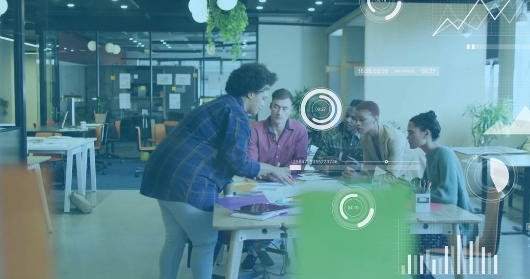 Diverse Team Collaborating in Modern Office with Data Analytics