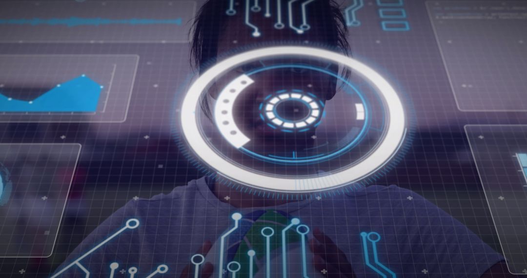 Woman Using Futuristic Holographic Augmented Reality Interface