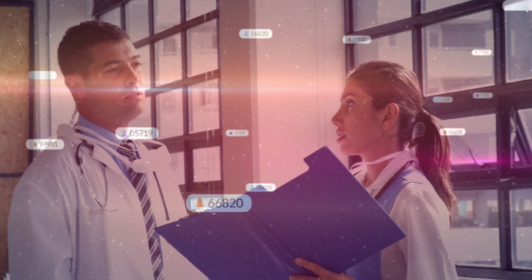 Doctors Collaborating with Futuristic Data Overlays in Hospital