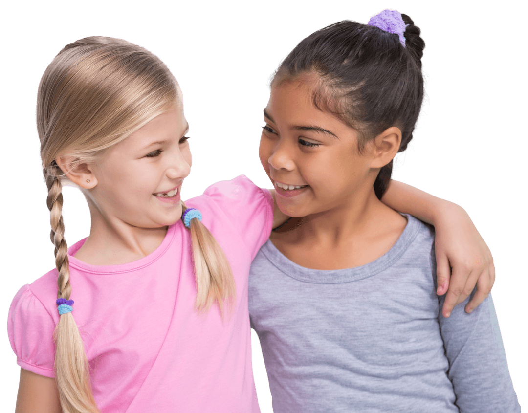 Two Diverse Girl Friends Embracing on Transparent Background