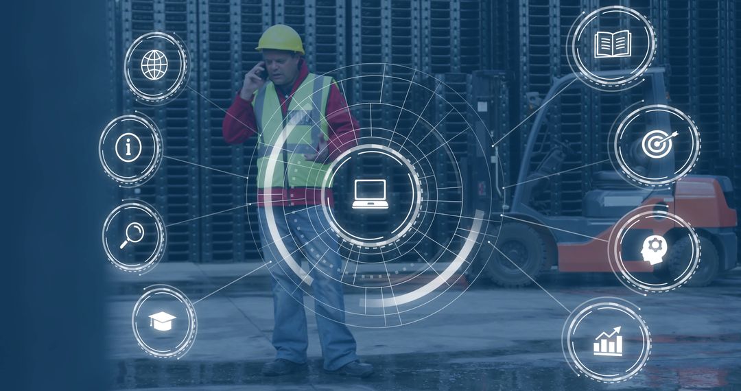 Construction Worker Communicating with Futuristic Network Interface