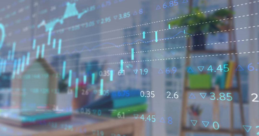 Abstract Financial Data Overlaid on Modern Office