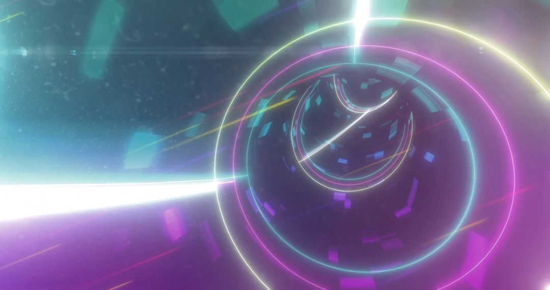 Futuristic Light Tunnel with Neon Spirals and Digital Elements