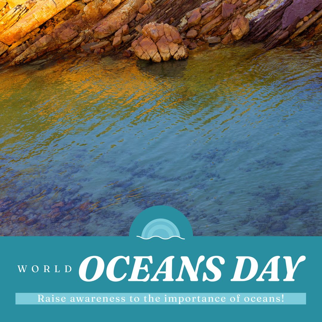 World Oceans Day Ocean and Rocky Shore Background