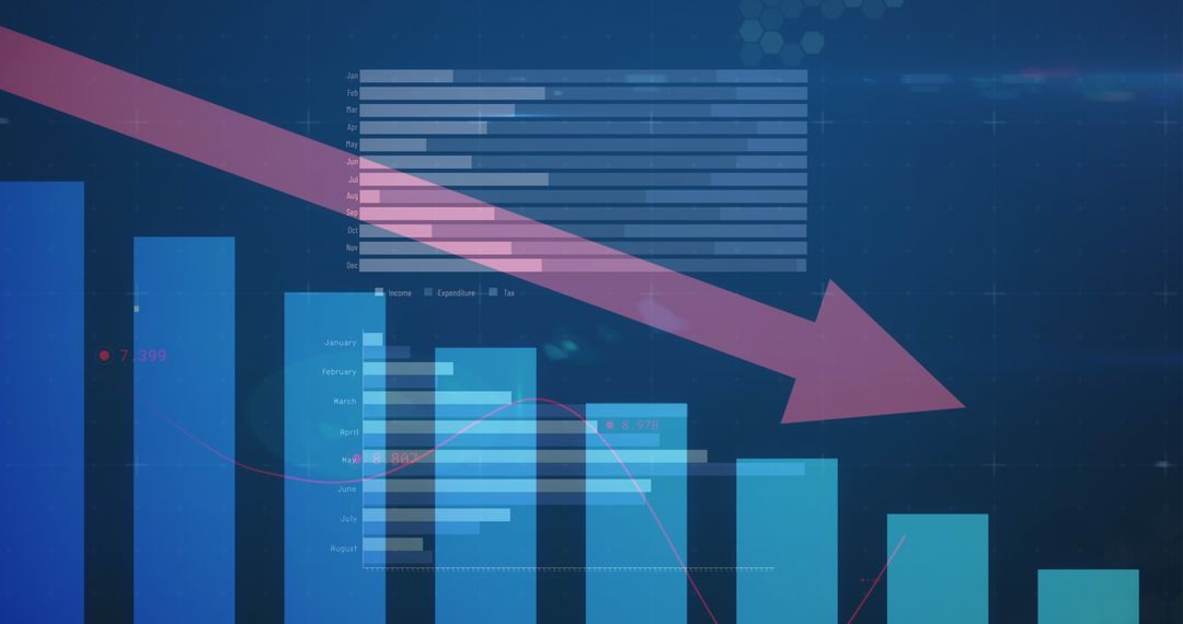 Economic Downtrend Concept with Decreasing Bar Graphs and Arrow