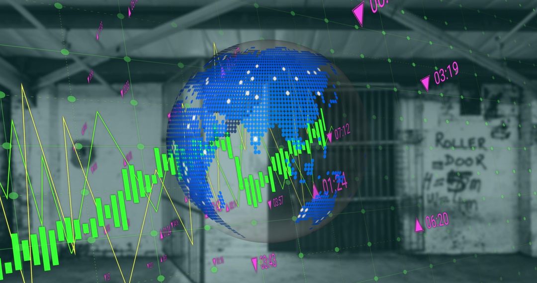 Global Finance Digitally Represented by Globe and Graphs