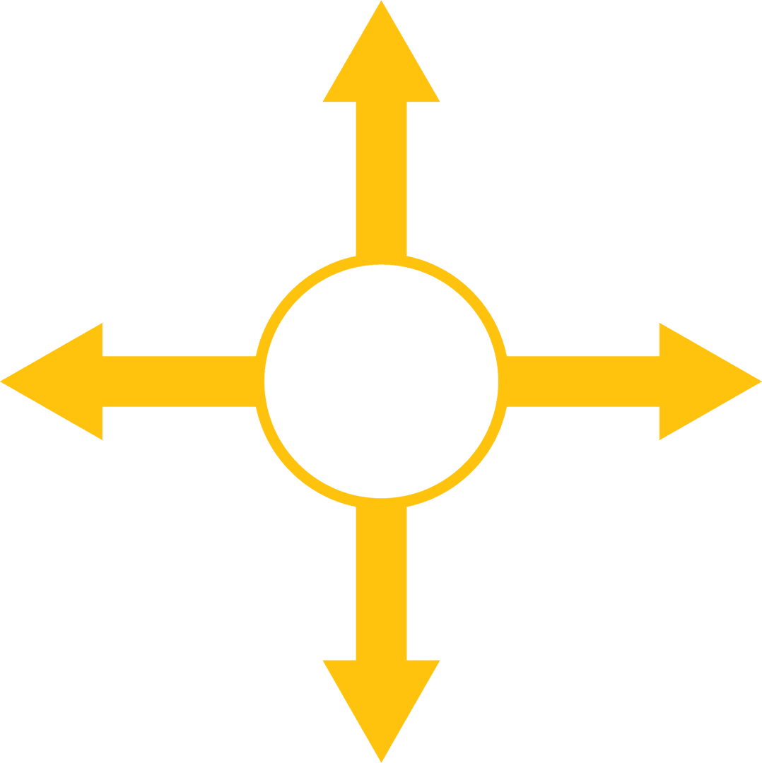 Yellow Arrows Pointing in Four Directions on Transparent Background