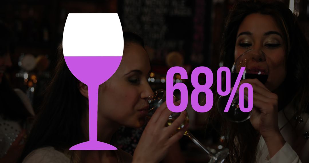 Women Enjoying Wine with Percentage Graphic Overlay - Free Images, Stock Photos and Pictures on Pikwizard.com