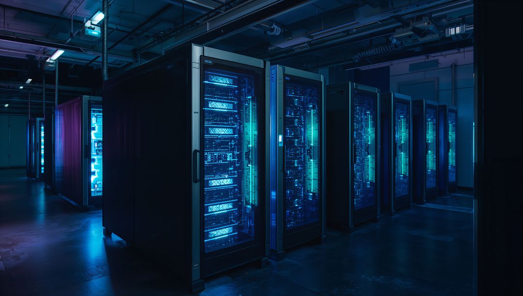 Advanced Data Center with Illuminated Server Racks
