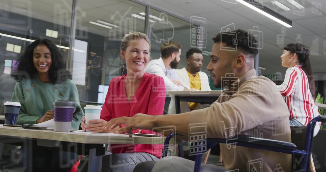 Diverse Professionals Collaborating Energetically in Modern Office