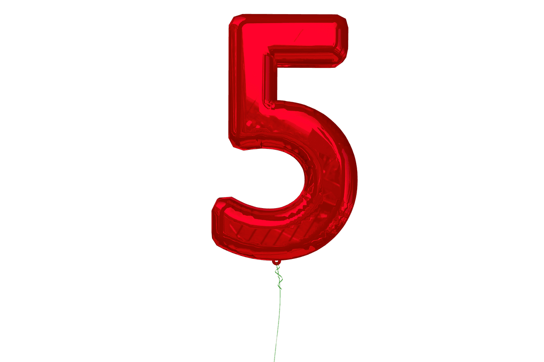 Red Number Five Birthday Balloon on Transparent Background