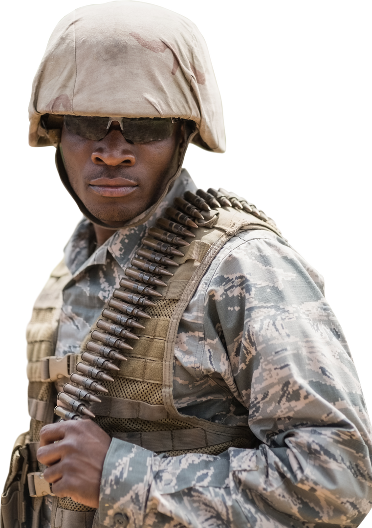 Transparent Military Soldier in Combat Uniform Looking Away Confidently - Download Free Stock Images Pikwizard.com