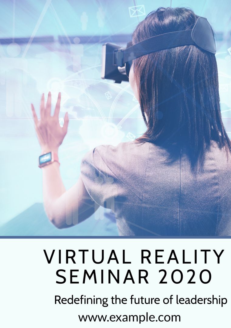 Woman Engaging in Virtual Reality at Futuristic Seminar