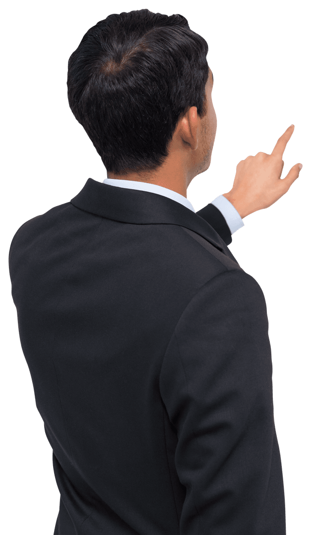 Businessman Pointing on Transparent Background in Formal Suit