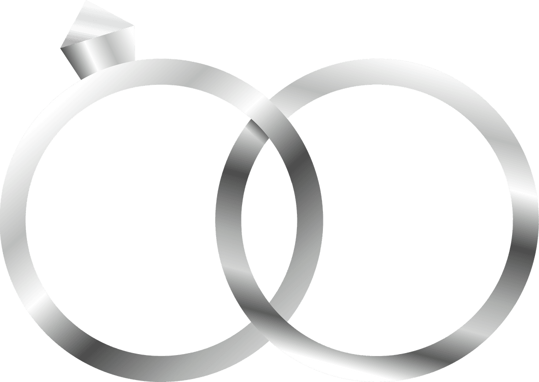 Interlocking Silver Rings with Diamond Design on Transparent Background